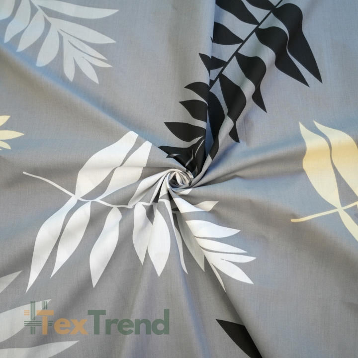 Baumwolle 100% große Blätter auf grauem Hintergrund  