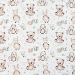 100% Baumwolle Bären auf beige auf weißem Hintergrund  