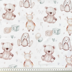 100% Baumwolle Bären auf beige auf weißem Hintergrund  