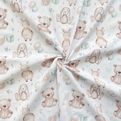 100% Baumwolle Bären auf beige auf weißem Hintergrund  