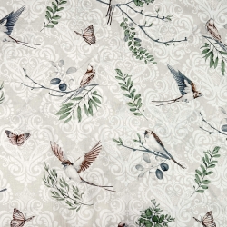 Baumwolle 100% braune Schwalben auf beigem Hintergrund  