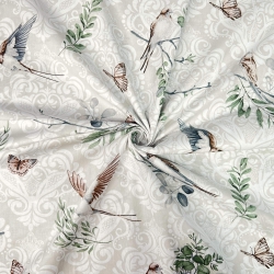 Baumwolle 100% braune Schwalben auf beigem Hintergrund  