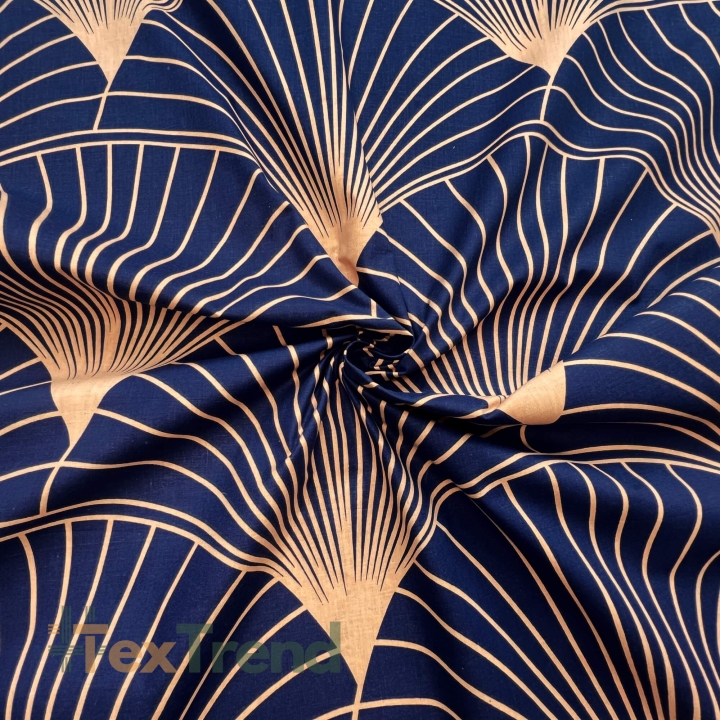 Baumwolle 100% orange-blau Fächer - 220cm  