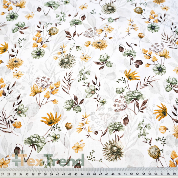 Baumwolle 100% Wiesenblumen gelb-grün  