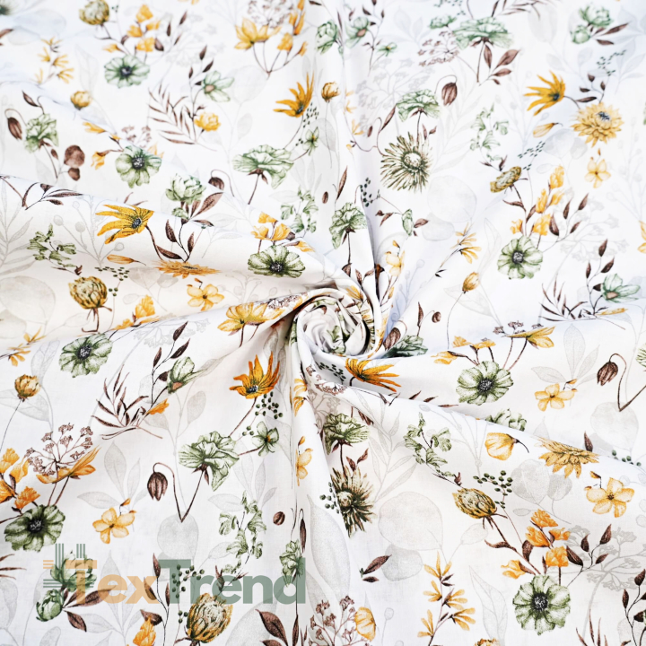 Baumwolle 100% Wiesenblumen gelb-grün  