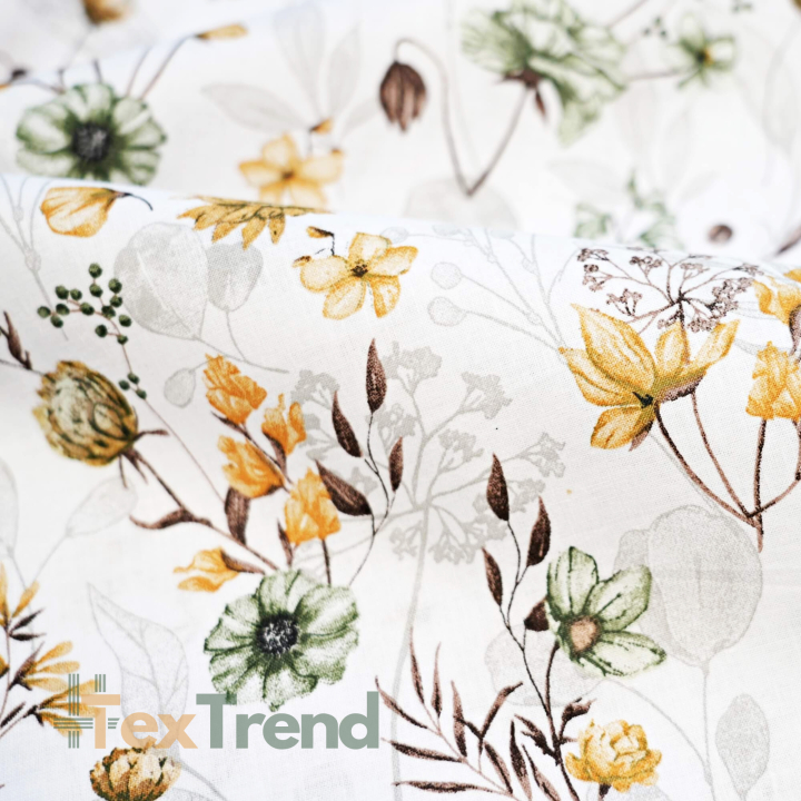 Baumwolle 100% Wiesenblumen gelb-grün  