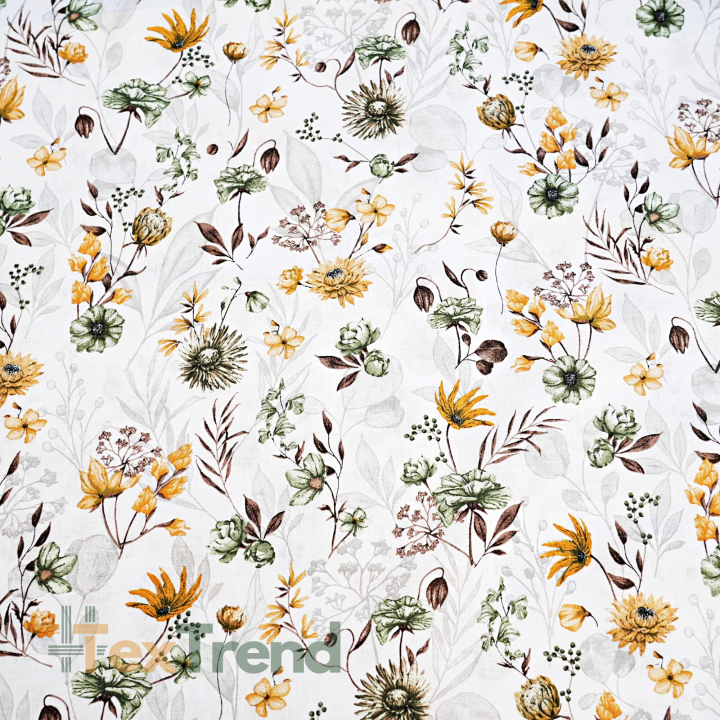 Baumwolle 100% Wiesenblumen gelb-grün  