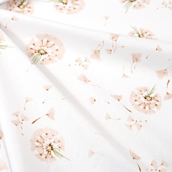 Baumwolle 100% Löwenzahn beige auf weißem Hintergrund  