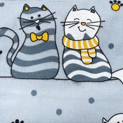 100% Baumwolle verrückte Katzen in Streifen mit Gelb auf grauem Hintergrund - FEHLER  