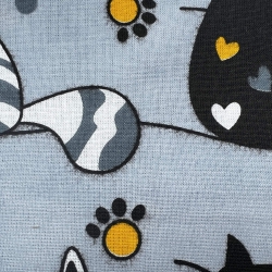 100% Baumwolle verrückte Katzen in Streifen mit Gelb auf grauem Hintergrund - FEHLER  