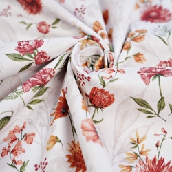 Baumwolle 100% Wiesenblumen rot-orange  