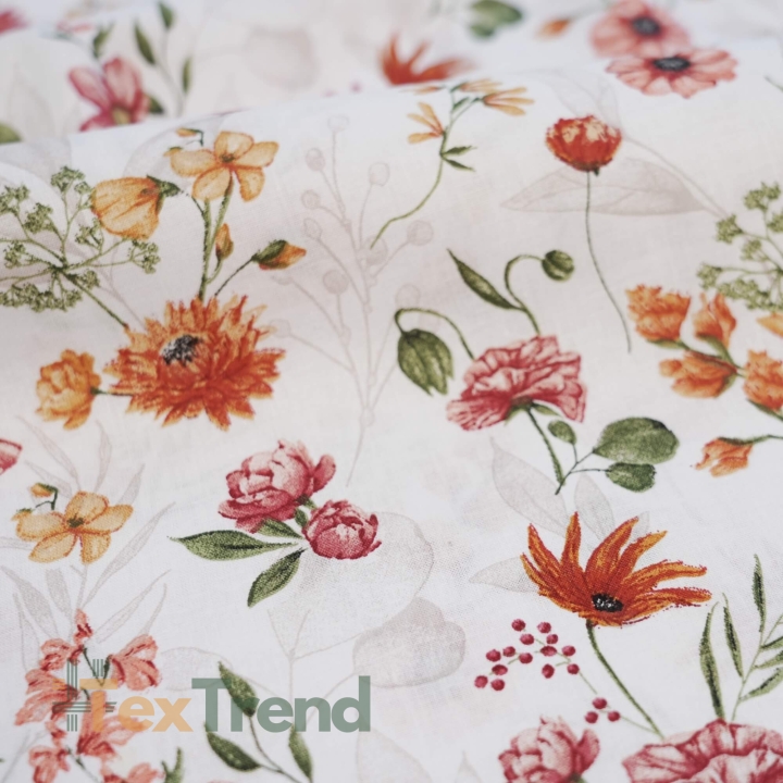 Baumwolle 100% Wiesenblumen rot-orange  