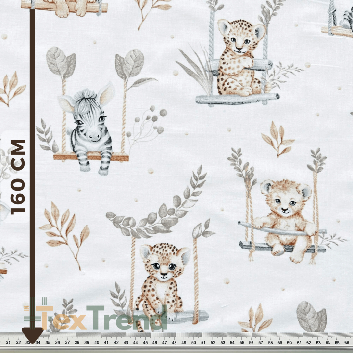 100% Baumwolle afrikanische Tiere beige auf Schaukeln  