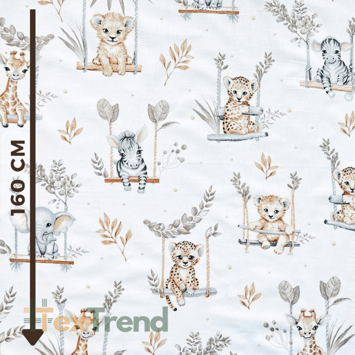100% Baumwolle afrikanische Tiere beige auf Schaukeln  