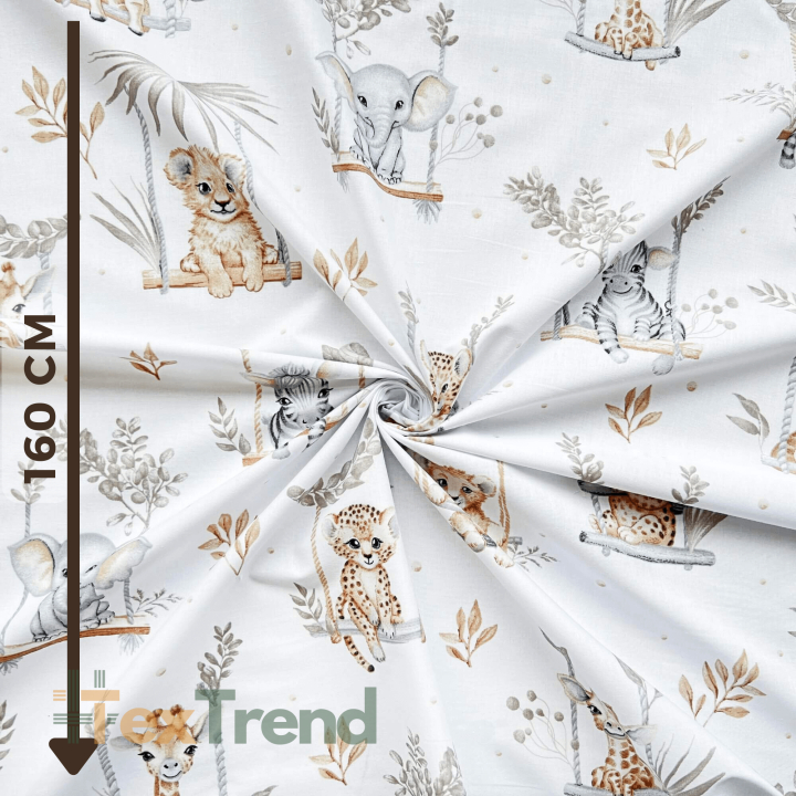 100% Baumwolle afrikanische Tiere beige auf Schaukeln  