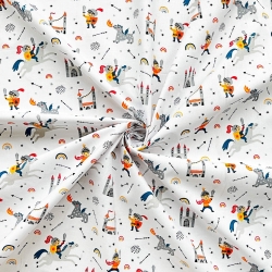 Baumwolle 100% Mini-Ritter auf weißem Hintergrund  