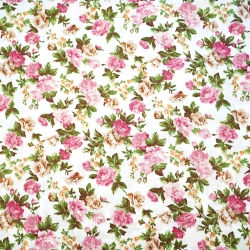 Baumwolle 100% rosa-beige Rosenblüten auf weißem Hintergrund - 220 cm  