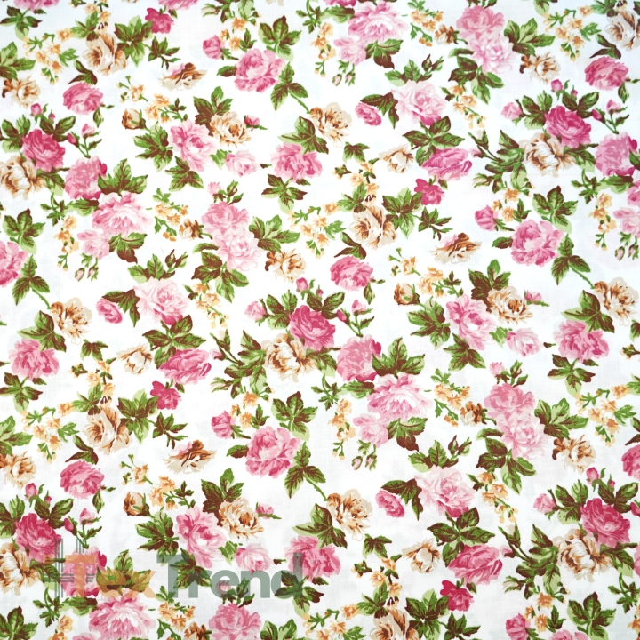 Baumwolle 100% rosa-beige Rosenblüten auf weißem Hintergrund - 220 cm  