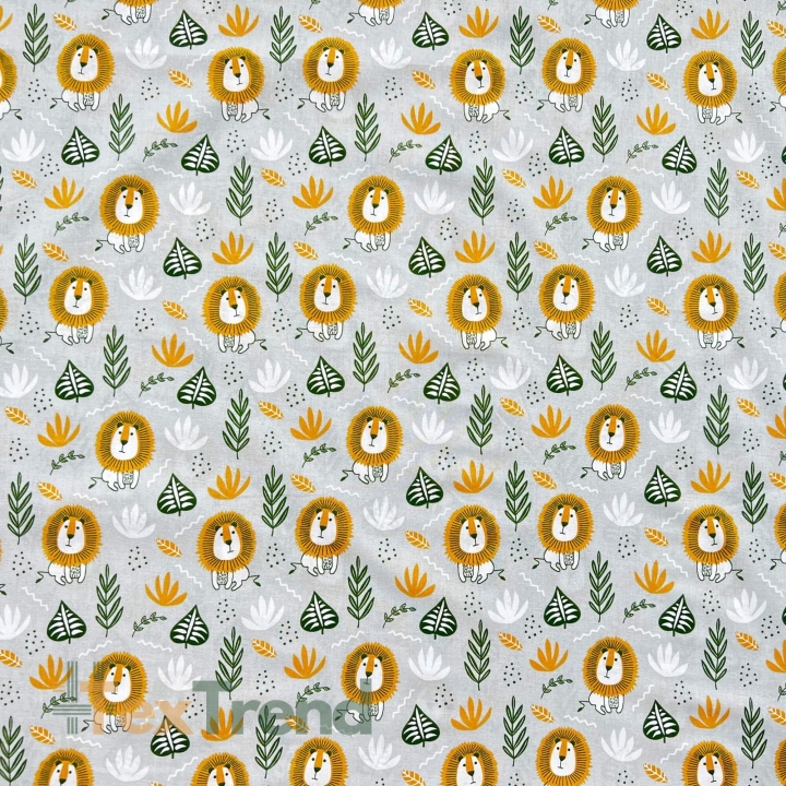 Baumwolle 100% Mini-Löwen auf grauem Hintergrund  