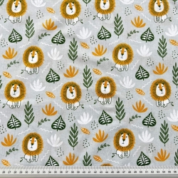 Baumwolle 100% Mini-Löwen auf grauem Hintergrund  