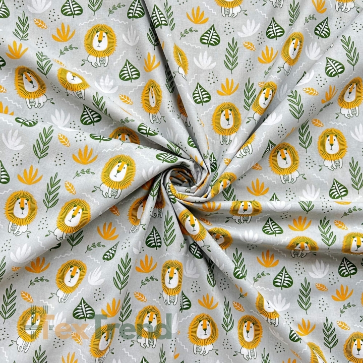 Baumwolle 100% Mini-Löwen auf grauem Hintergrund  