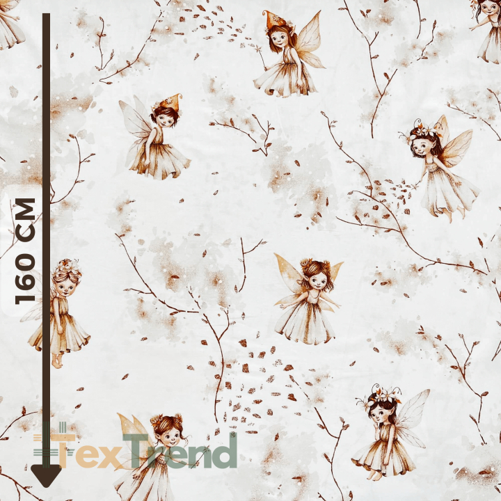 100% Baumwolle Elfen auf beige auf weißem Hintergrund