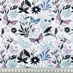 Baumwolle 100% rosa-lila Schmetterlinge mit Blumen  