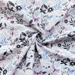 Baumwolle 100% rosa-lila Schmetterlinge mit Blumen  