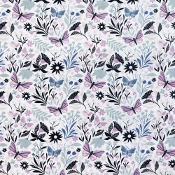 Baumwolle 100% rosa-lila Schmetterlinge mit Blumen  