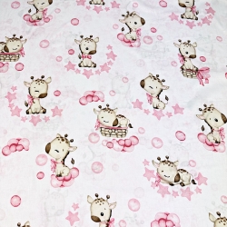 Baumwolle 100% Baby-Giraffen rosa auf weißem Hintergrund  