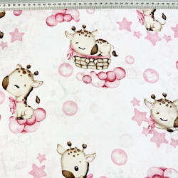 Baumwolle 100% Baby-Giraffen rosa auf weißem Hintergrund  