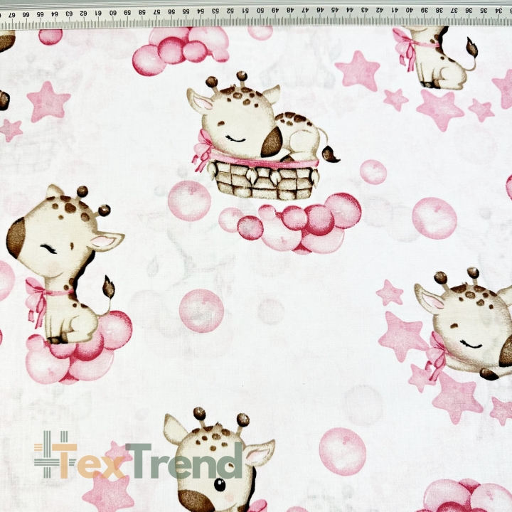 Baumwolle 100% Baby-Giraffen rosa auf weißem Hintergrund  