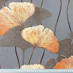 100% Baumwolle Ginkgo-Blätter orange auf beige Hintergrund  
