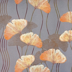 100% Baumwolle Ginkgo-Blätter orange auf beige Hintergrund  
