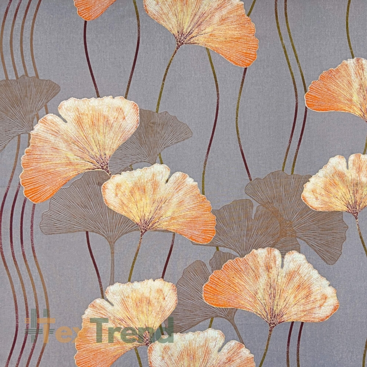 100% Baumwolle Ginkgo-Blätter orange auf beige Hintergrund  