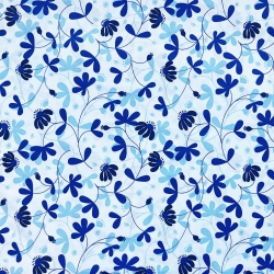 100% Baumwolle Blumen in saphirblau auf weißem Hintergrund  