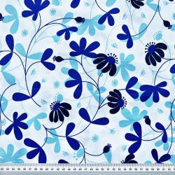 100% Baumwolle Blumen in saphirblau auf weißem Hintergrund  