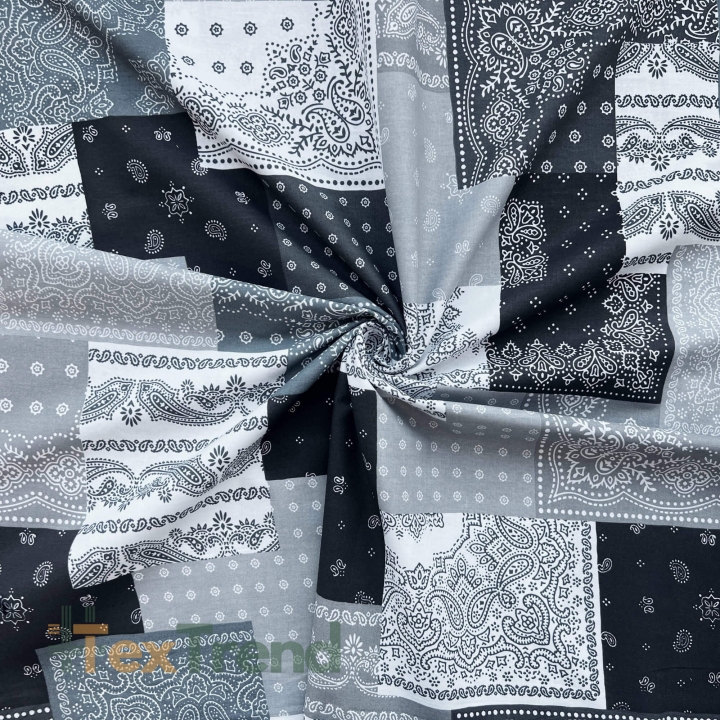 100% Baumwolle Patchwork schwarz-grau-weiß  