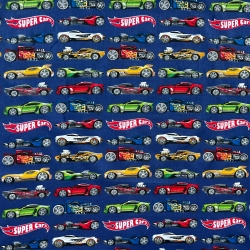 100% Baumwolle Super Cars auf dunkelblauem Hintergrund  