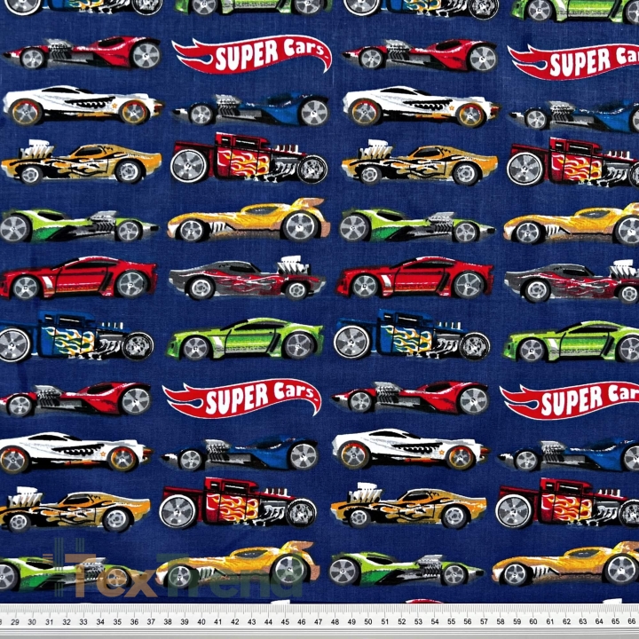 100% Baumwolle Super Cars auf dunkelblauem Hintergrund  