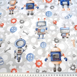 Baumwolle 100% Roboter blau-orange  