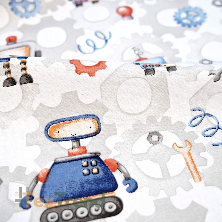 Baumwolle 100% Roboter blau-orange  