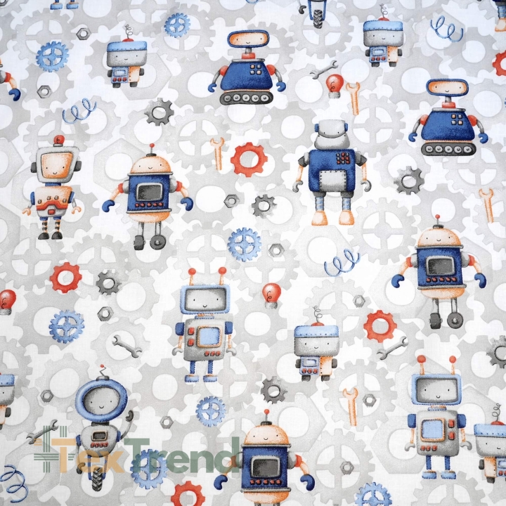 Baumwolle 100% Roboter blau-orange  