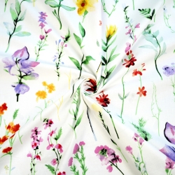 Baumwolle 100% bunte Wiesenblumen mit Zweigen auf weißem Hintergrund - 220 cm  