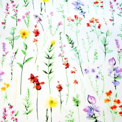 Baumwolle 100% bunte Wiesenblumen mit Zweigen auf weißem Hintergrund - 220 cm  