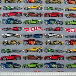 100% Baumwolle Super Cars auf grauem Hintergrund  