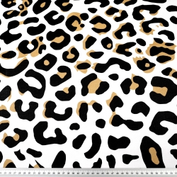 Baumwolle 100% Leopardenmuster beige-schwarz auf weißem Hintergrund  