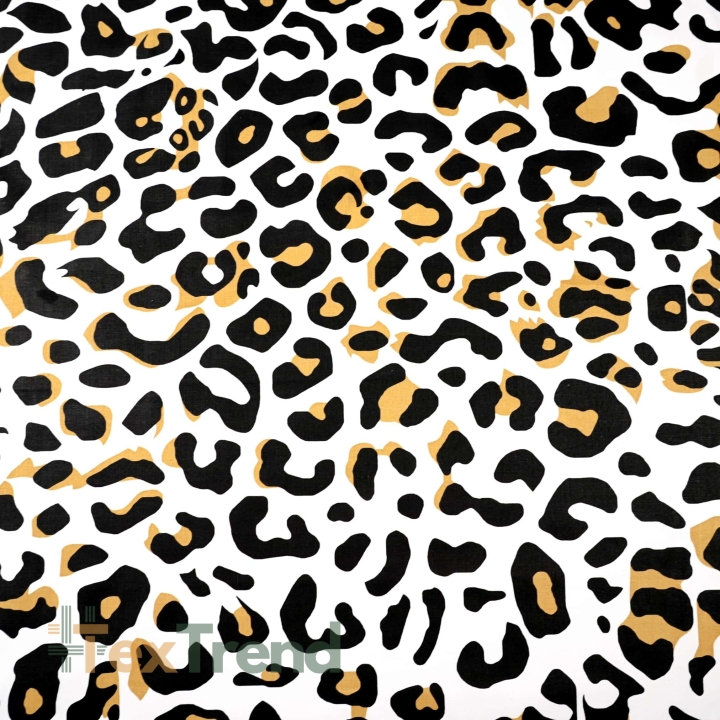 Baumwolle 100% Leopardenmuster beige-schwarz auf weißem Hintergrund  