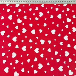 Baumwolle 100% kleine und große weiße Herzen auf amarantfarbenem Hintergrund  