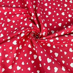 Baumwolle 100% kleine und große weiße Herzen auf amarantfarbenem Hintergrund  